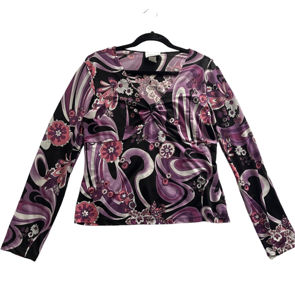 Vintage Y2K Fashion Bug Swirl Pattern Long Sleeve Mesh Top